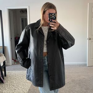 Vintage Y2K Cherokee Longline Chocolate Brown Leather Jacket‎
